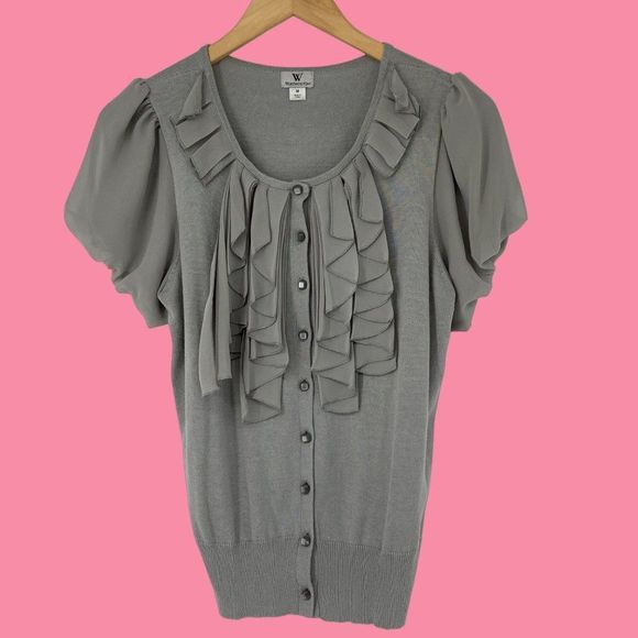 Womens Worthington Sweater Top Size M Babydoll Button Ruffle EUC 3709 Feminine - Picture 1 of 8